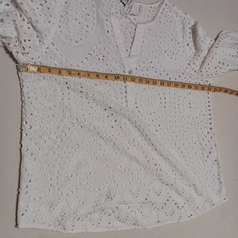 Chicos  Eyelet Tunic Top  White Tassled Cotton Cottagecore Boho Coastal SZ 16/18 - Picture 5 of 10